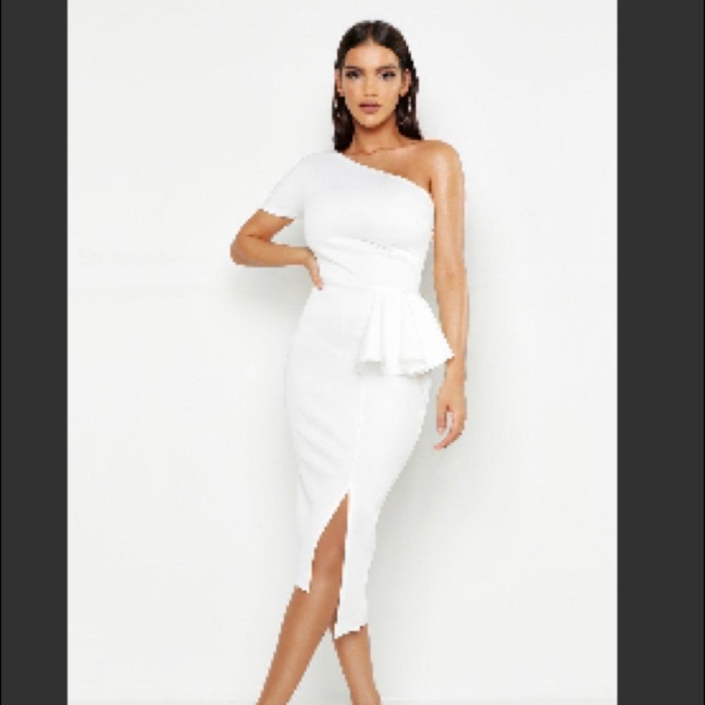 White off the shoulder Midi  BOOHOO dress